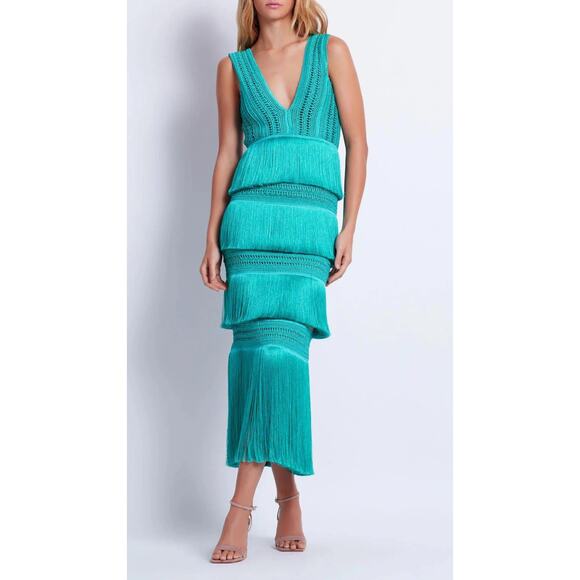 PatBO PLUNGING FRINGE MIDI DRESS Size 2 - Picture 1 of 13